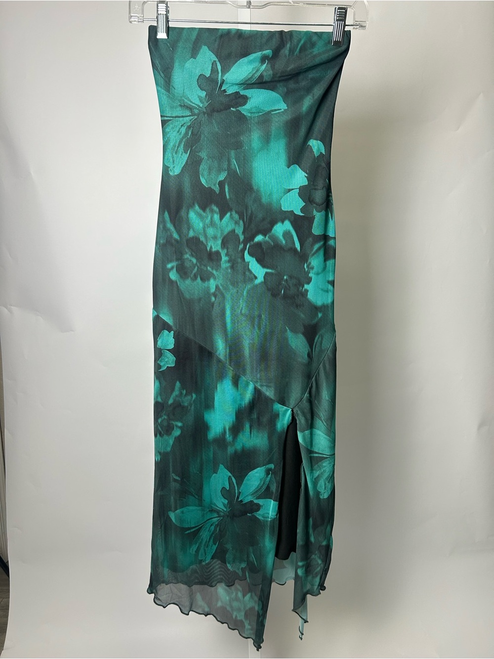 Strapless Floral Maxi Dress in Teal and Black - Picture 2 of 15